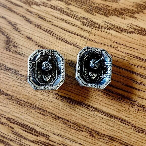 BRIGHTON "Dagmar" Vintage Crystal, Silver, Gold Post Earrings BOLD ACCESSORIES! - Picture 2 of 5